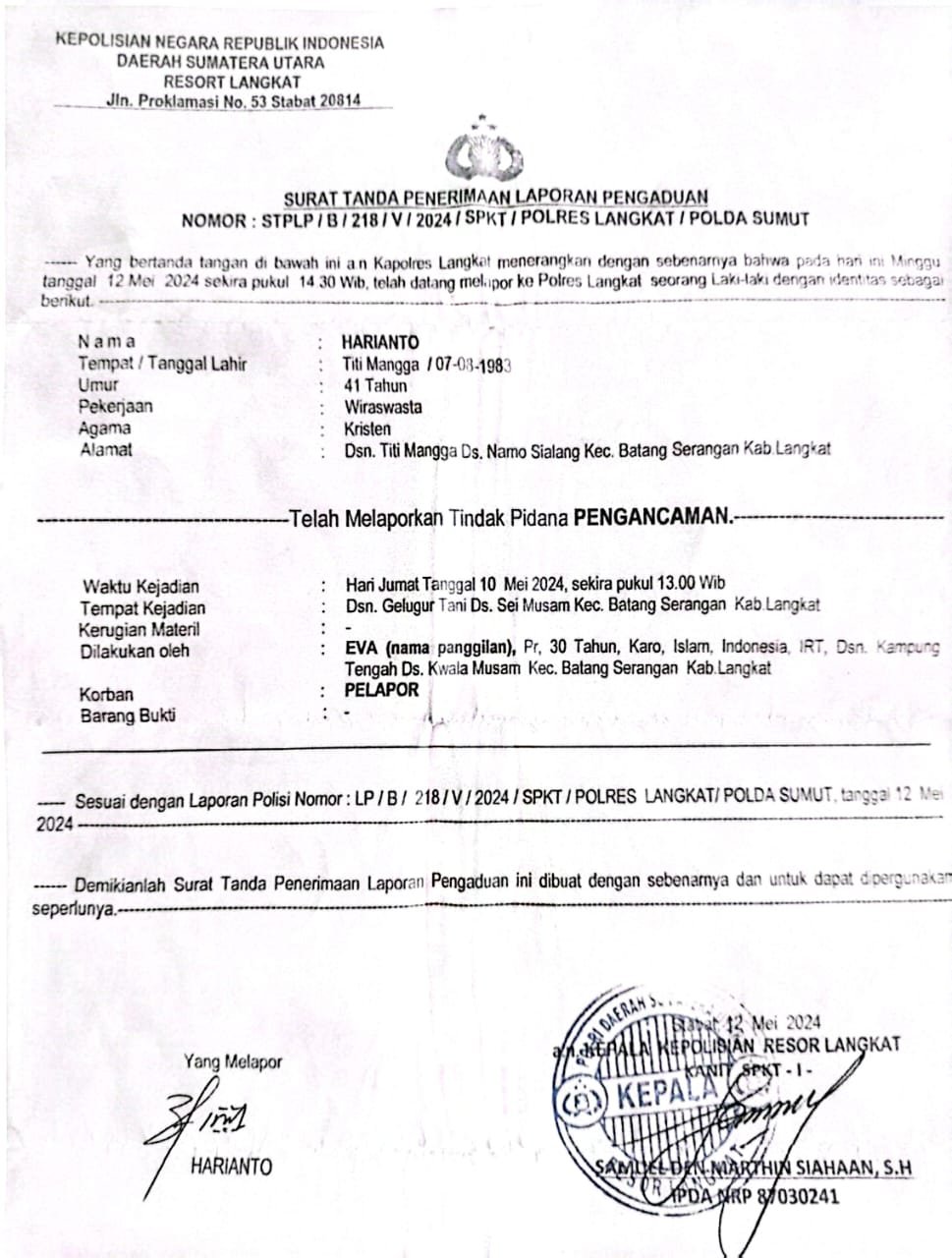 Keluarga Heryanto dan tim PH JB Partner mendesak penyelesaian kasus pengancaman.